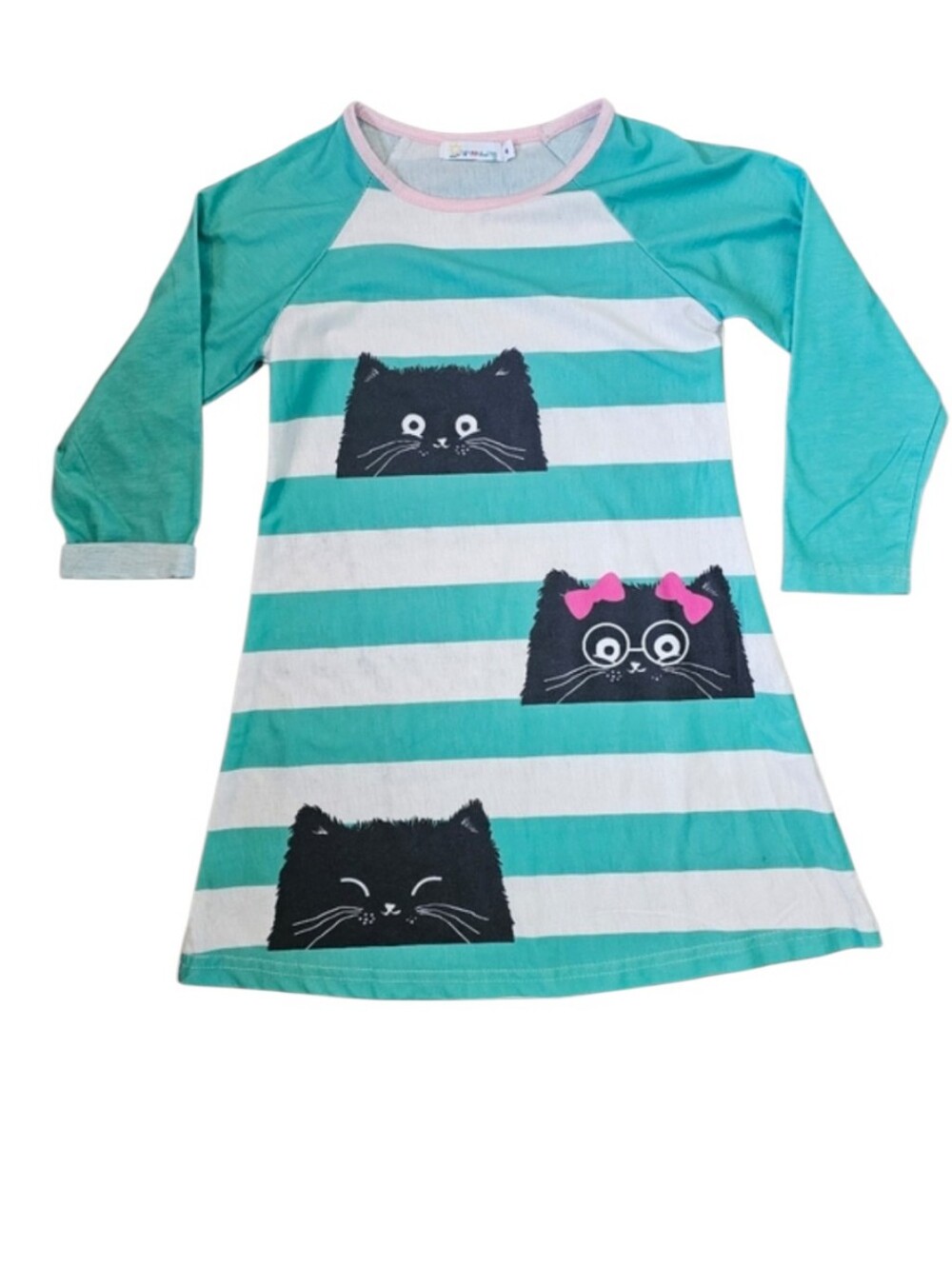 Sunshine‎ Swing Green White Striped Black Cat Jersey Dress Girl's Size 4